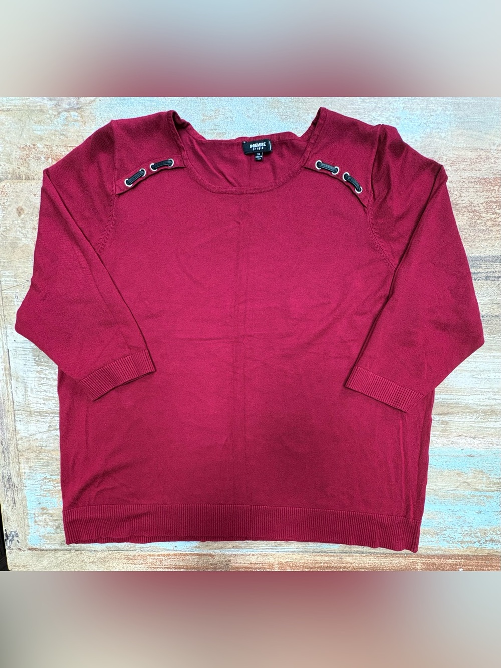 Premise Women’s' Dark Red Knit Top with Grommet Detail
